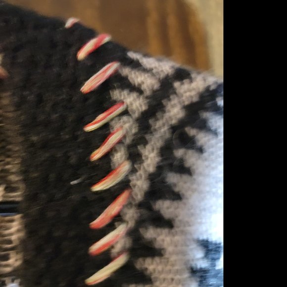 BKE Boho Chic Black and White Whip Stitched Lace Trim Geometric Cardigan Small - Picture 5 of 14